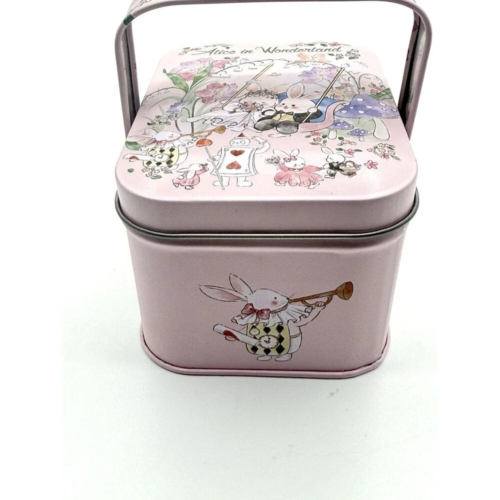 Retro Bunny Storage Tin Alice In Wonderland Case Floral‎ Mogoocloud